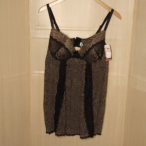 Olga Womens New Plus Brown Black Leopard Print Babydoll Nightie 2X - Picture 1 of 9